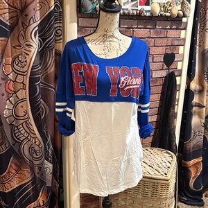 NFL Blue and White Giants Women's Long Sleeve Baseball Tee